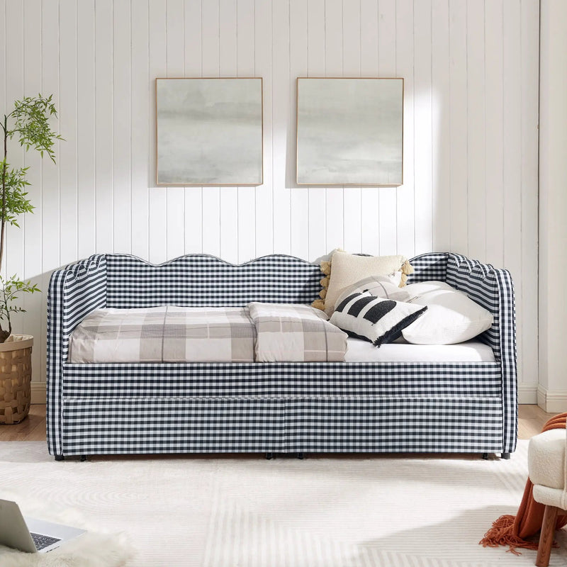 Gingham Daybed With USB Charging Port, Wave-Shaped Design by Unique Piece Furniture