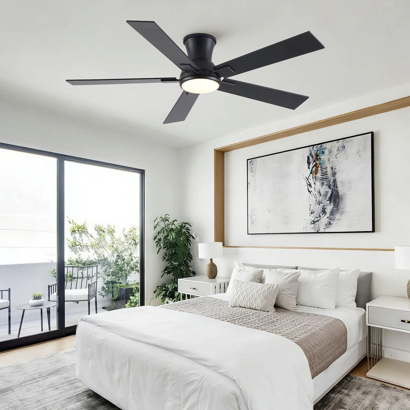 Low Profile Flush Mount Intergrated LED Ceiling Fan With Light And Reversible Quiet Motor by HouseOfZazla