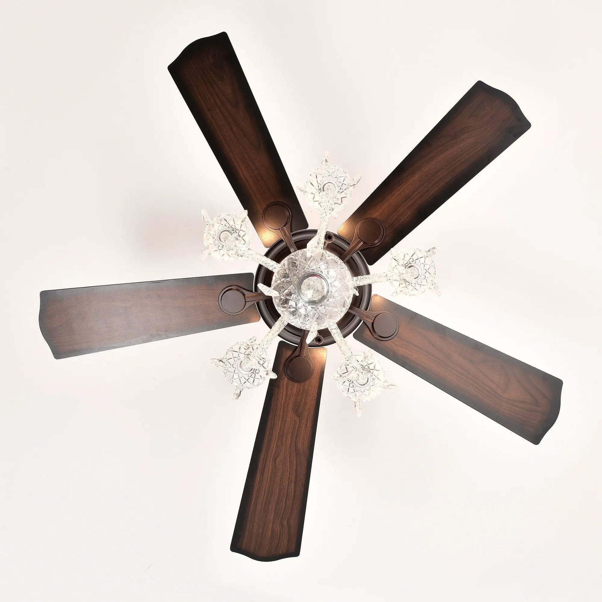 52" Crystal Shade Ceiling Fan Lamp, 3 Speed, 4 Timing, 5 Reversible Blades Crystal Ceiling Fan, 5 Pieces X E12 (No Include Bulb), Hand Pull Chain - Matte Black by HouseOfZazla