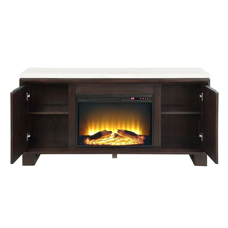 Edwyn - Server With Fireplace - Natural Marble Top & Espresso by Unique Piece Furniture