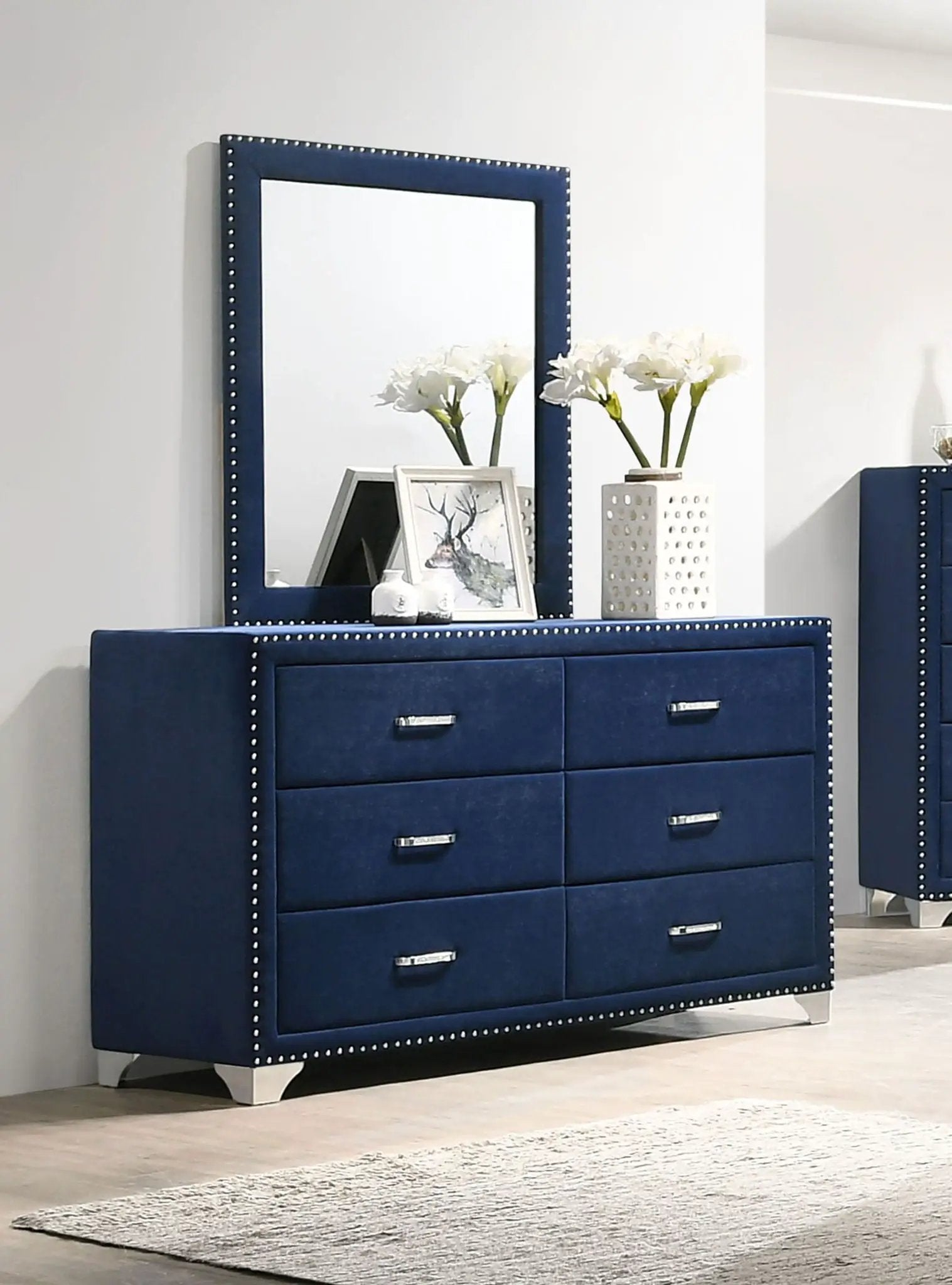 Melody 6-drawer Upholstered Dresser with Mirror Pacific Blue by Unique Piece Furniture