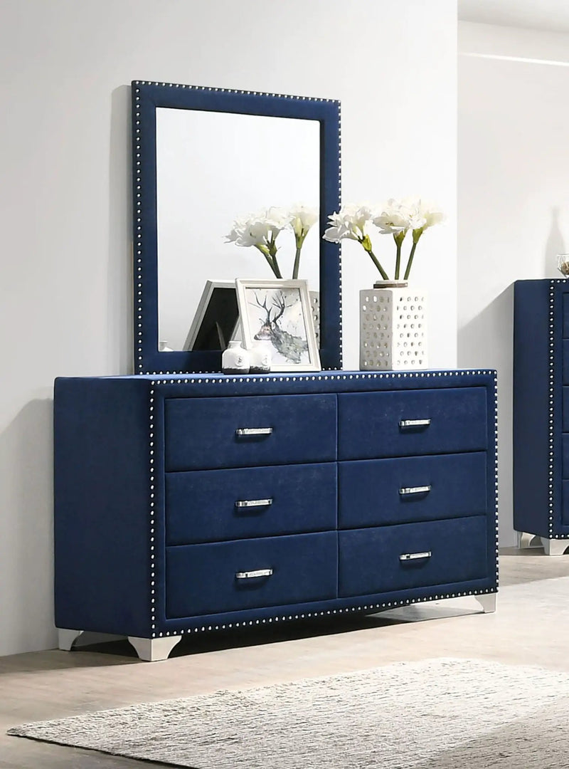 Melody 6-drawer Upholstered Dresser with Mirror Pacific Blue by Unique Piece Furniture