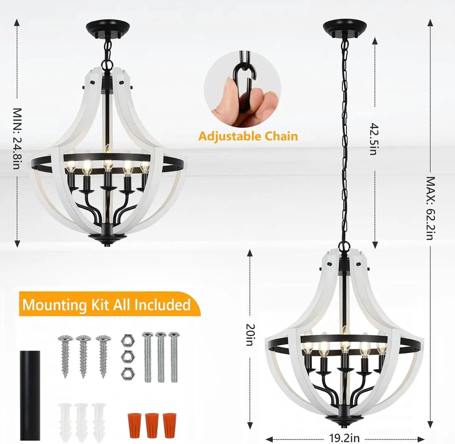 5-Light Convertible White Wood Farmhouse Chandelier by HouseOfZazla