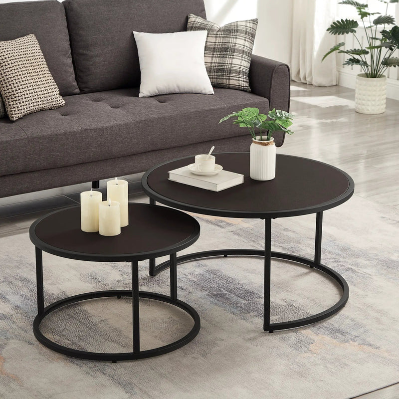 Modern Faux Leather Nesting Round Coffee Table Set - Dark Brown by HouseOfZazla