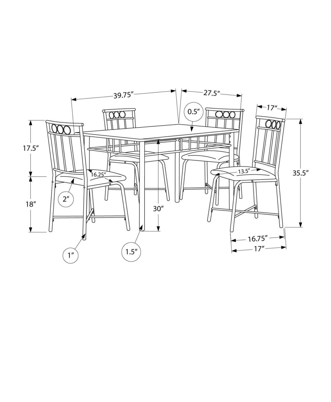 5 Pieces Dining Table Set, Small, Rectangular by Unique Piece Furniture