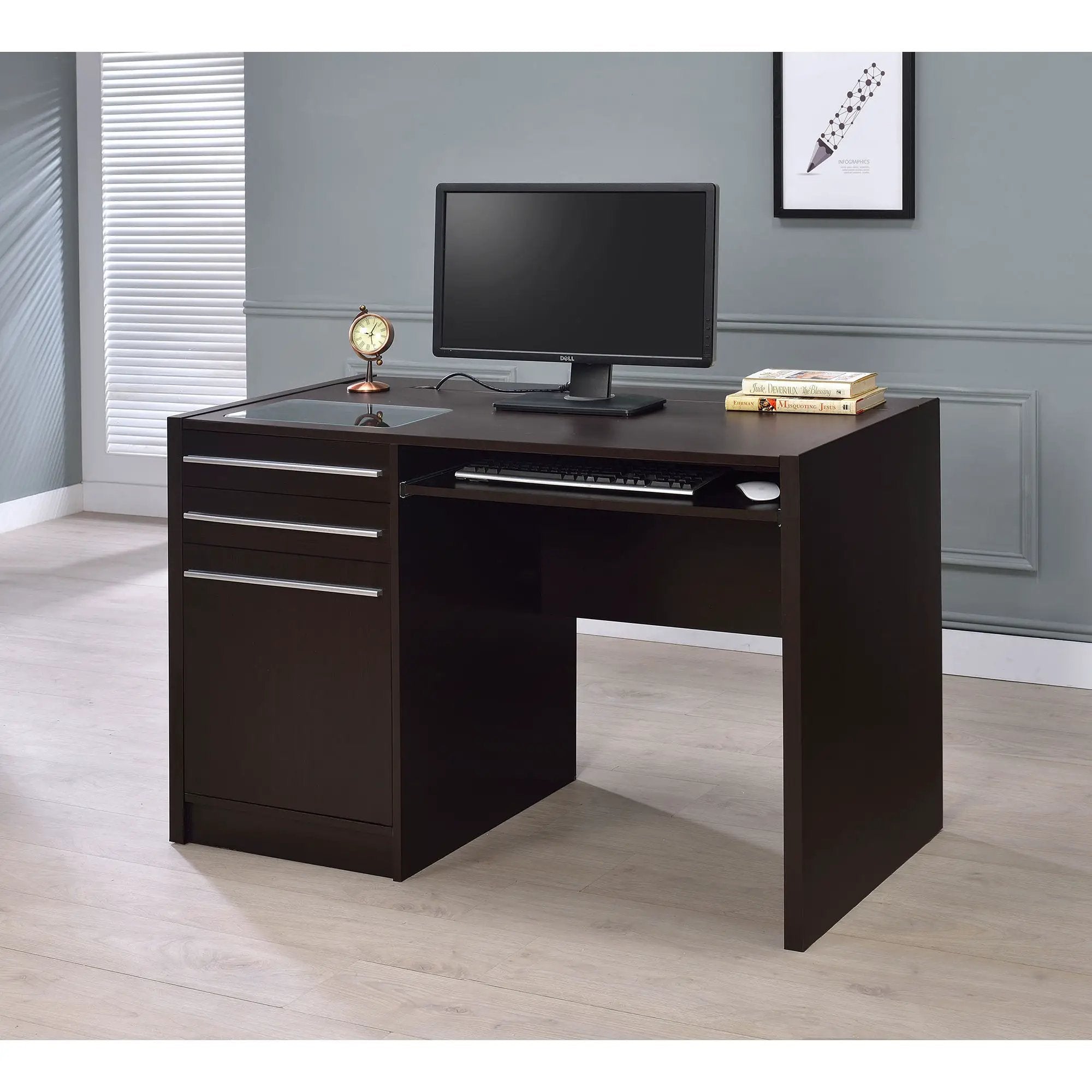Maxim - 2 Drawer Computer Desk With Lift Top Storage And Power Outlet - Cappuccino by HouseOfZazla