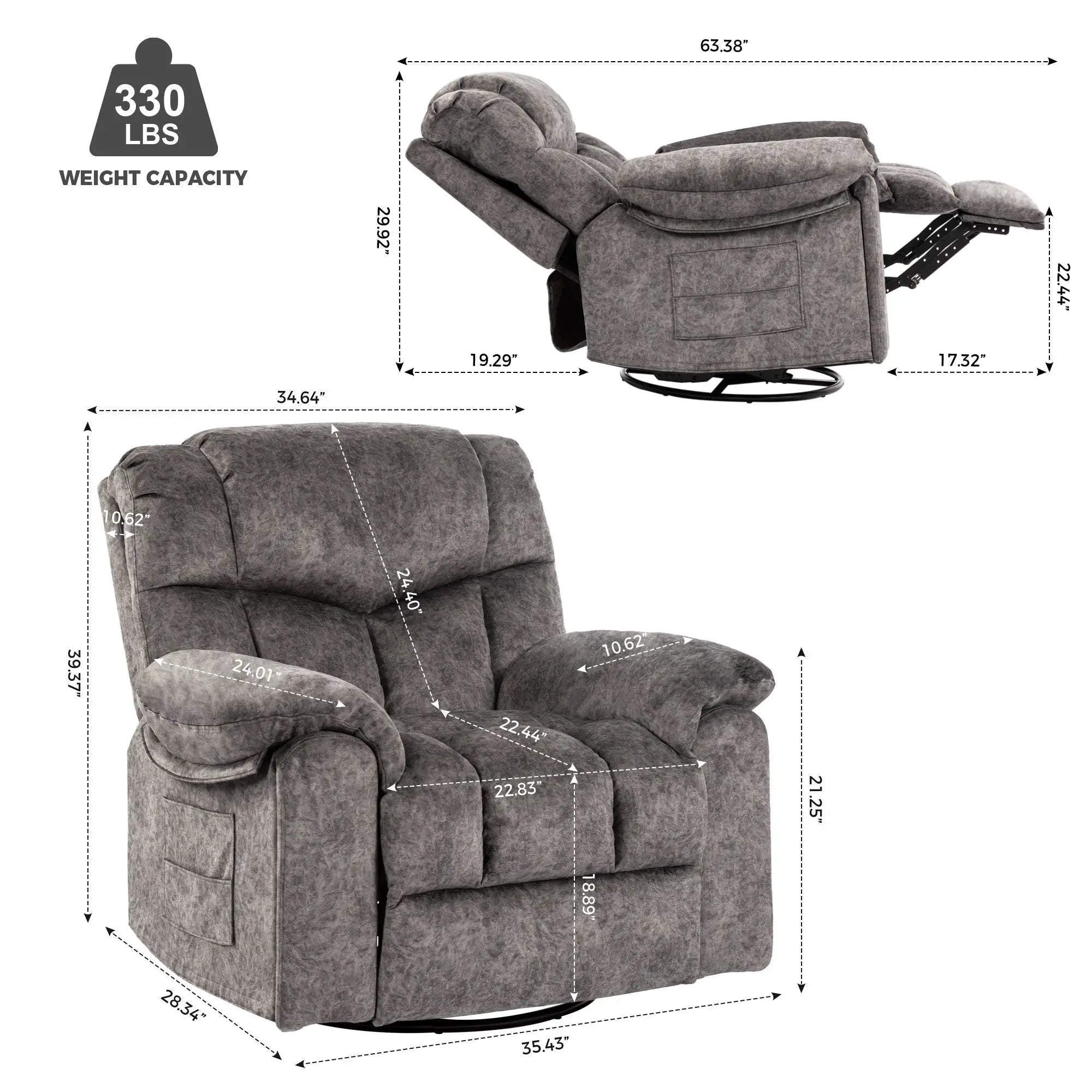 Swivel And Rocking Recliner Chair With Massage And Heating by Unique Piece Furniture