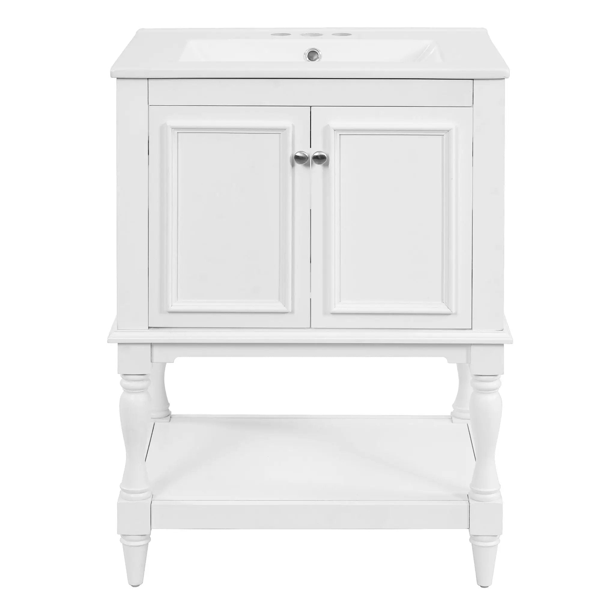 Modern Bathroom Vanity With Sink, Rectangular Cabinet With Open Shelf And Closed Storage