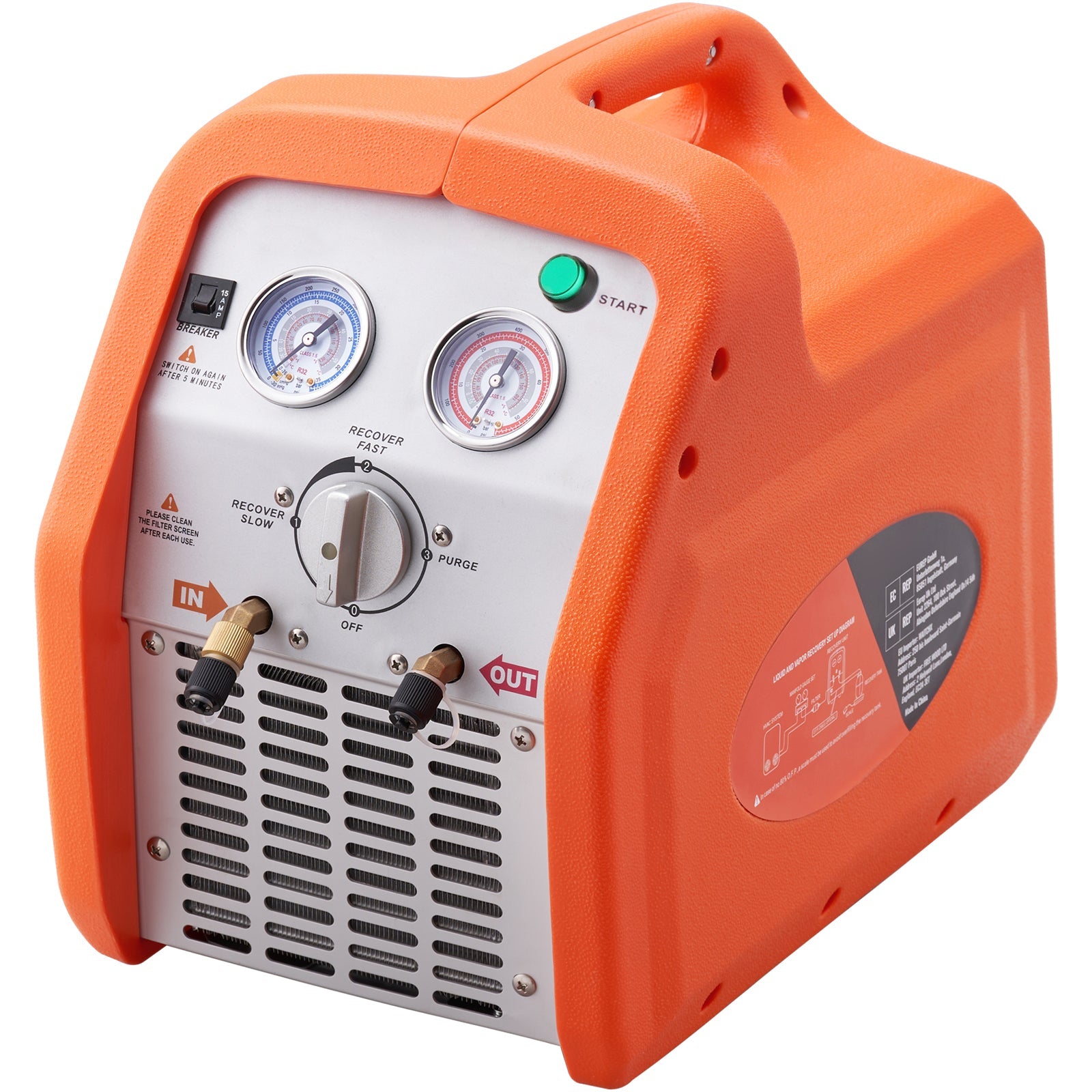 1 HP Refrigerant Recovery Machine - Dual Cylinder Portable AC Recovery by HouseOfZazla