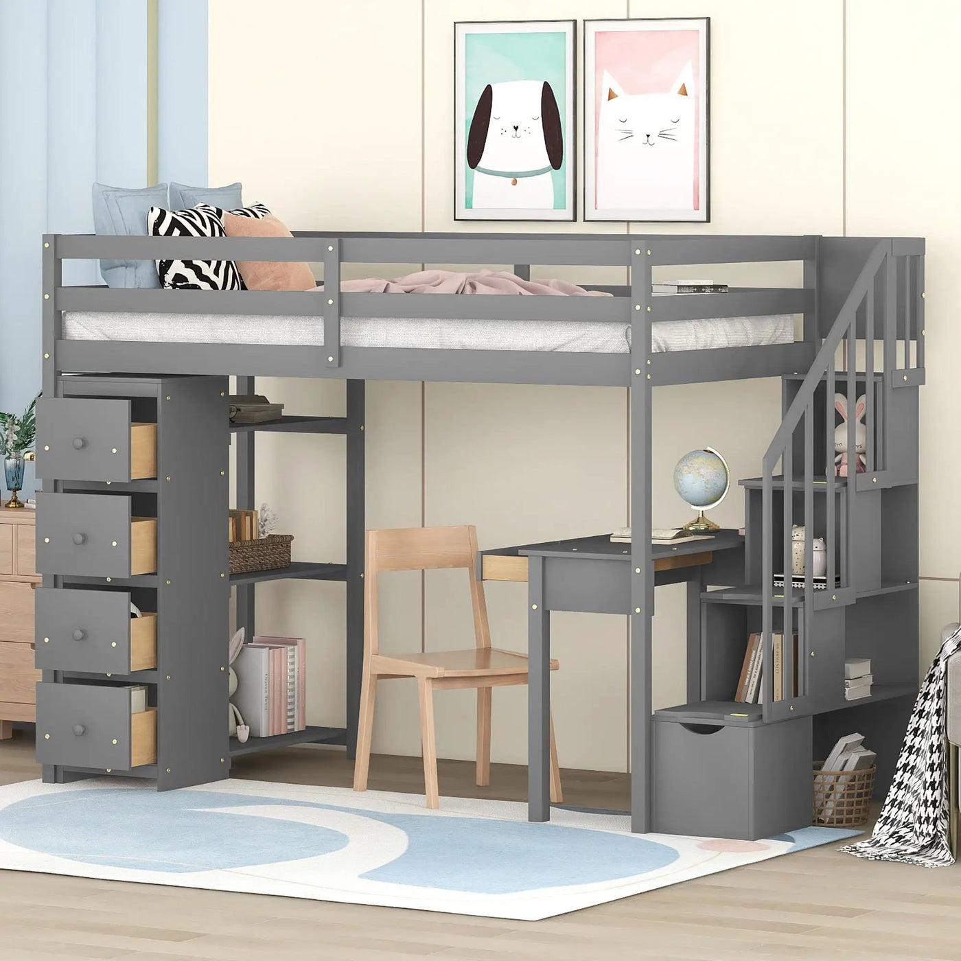 Loft Bed With Storage Drawers, Desk And Stairs With Shelves by Unique Piece Furniture