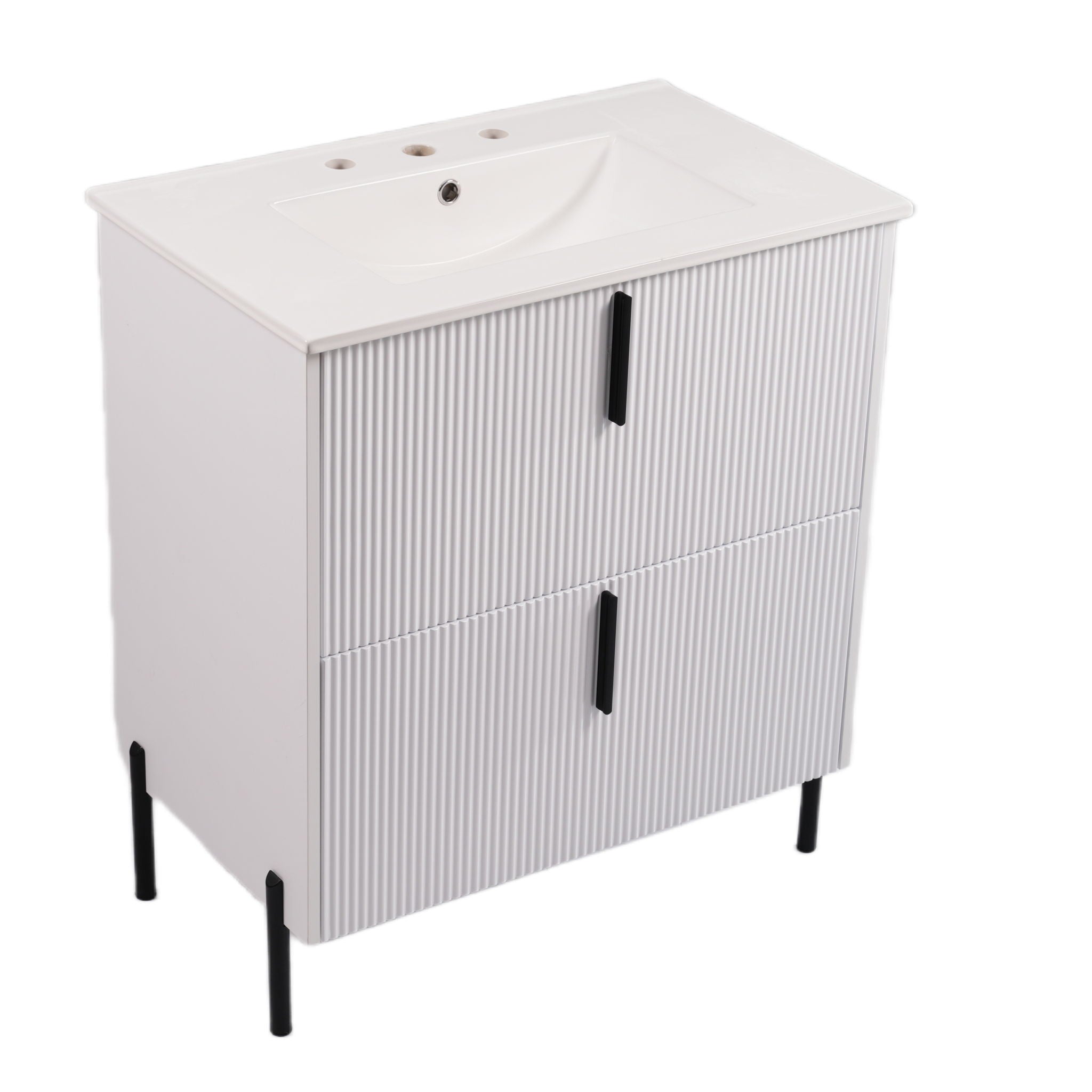 Bathroom Vanity With Ceramic Sink, Fluted Design by HouseOfZazla