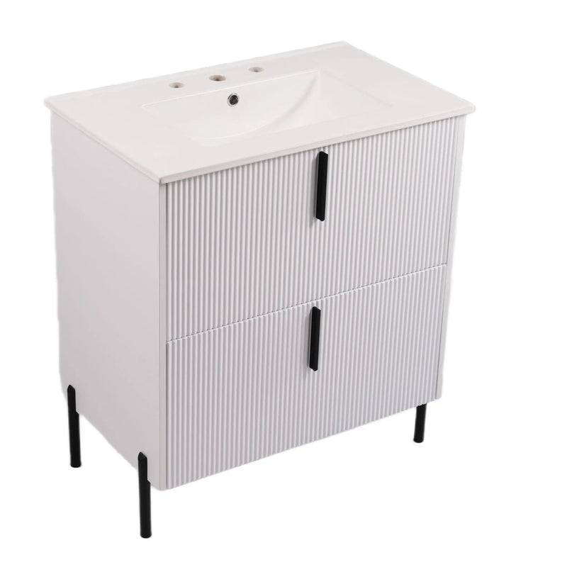 Bathroom Vanity With Ceramic Sink, Fluted Design by HouseOfZazla