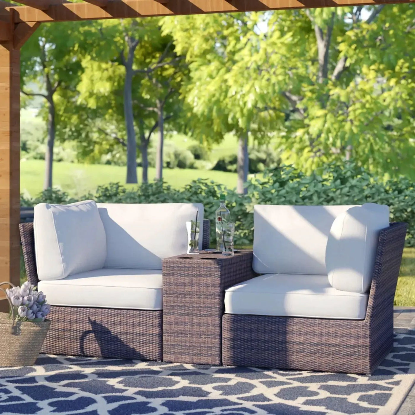 Outdoor Wicker Loveseat With Cushions by Unique Piece Furniture