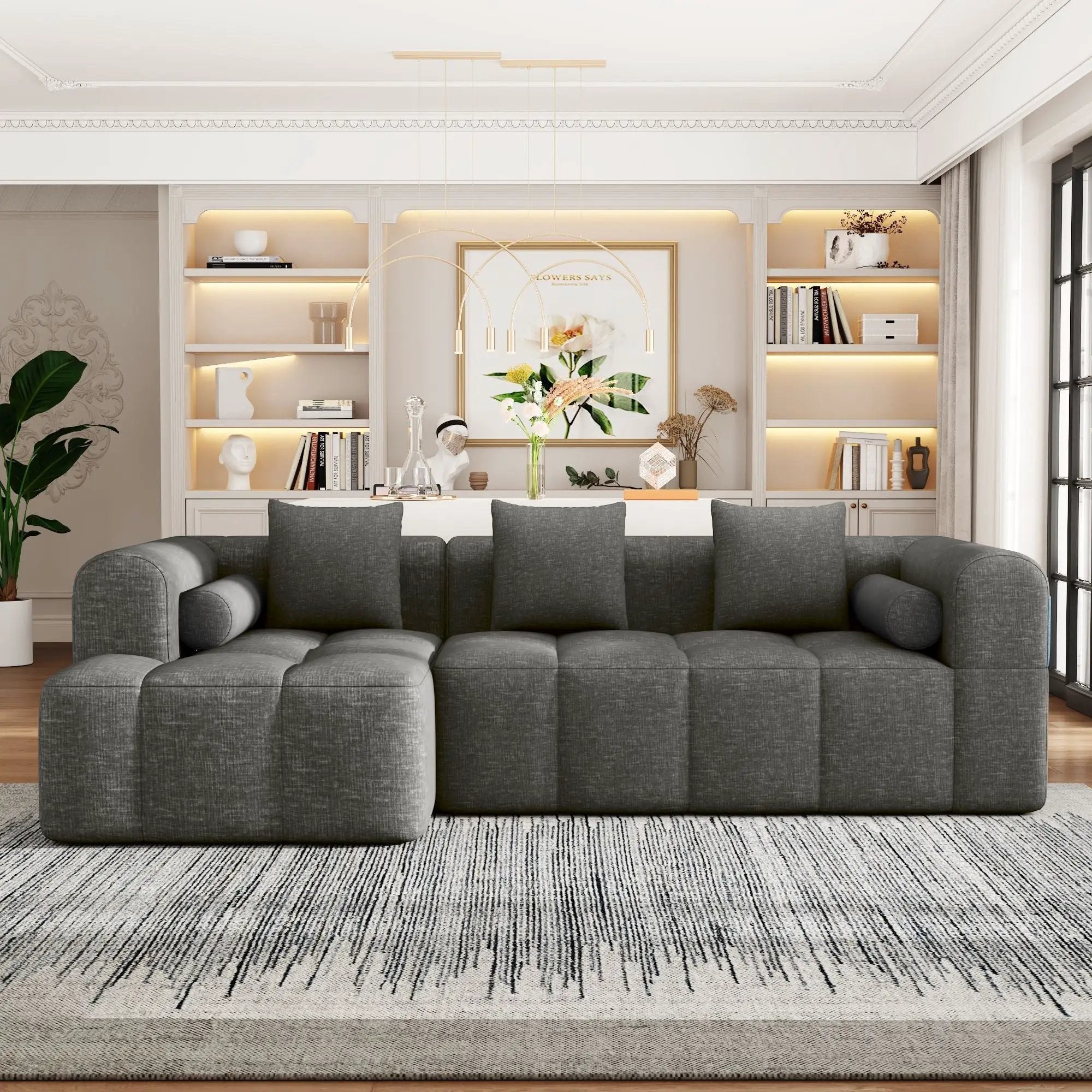 Sectional Free Combined Sofa With 2 Side Pockets by HouseOfZazla