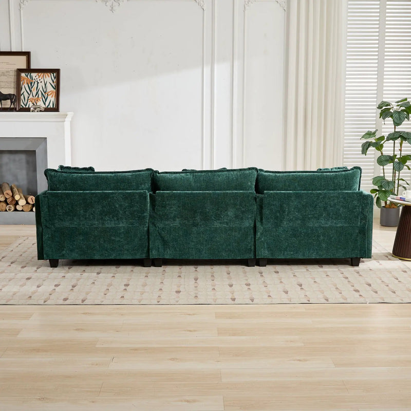 Cloud 3 Seats Sofa (Ottoman is not included) Chenille Fabric in Green by BLAKHOM