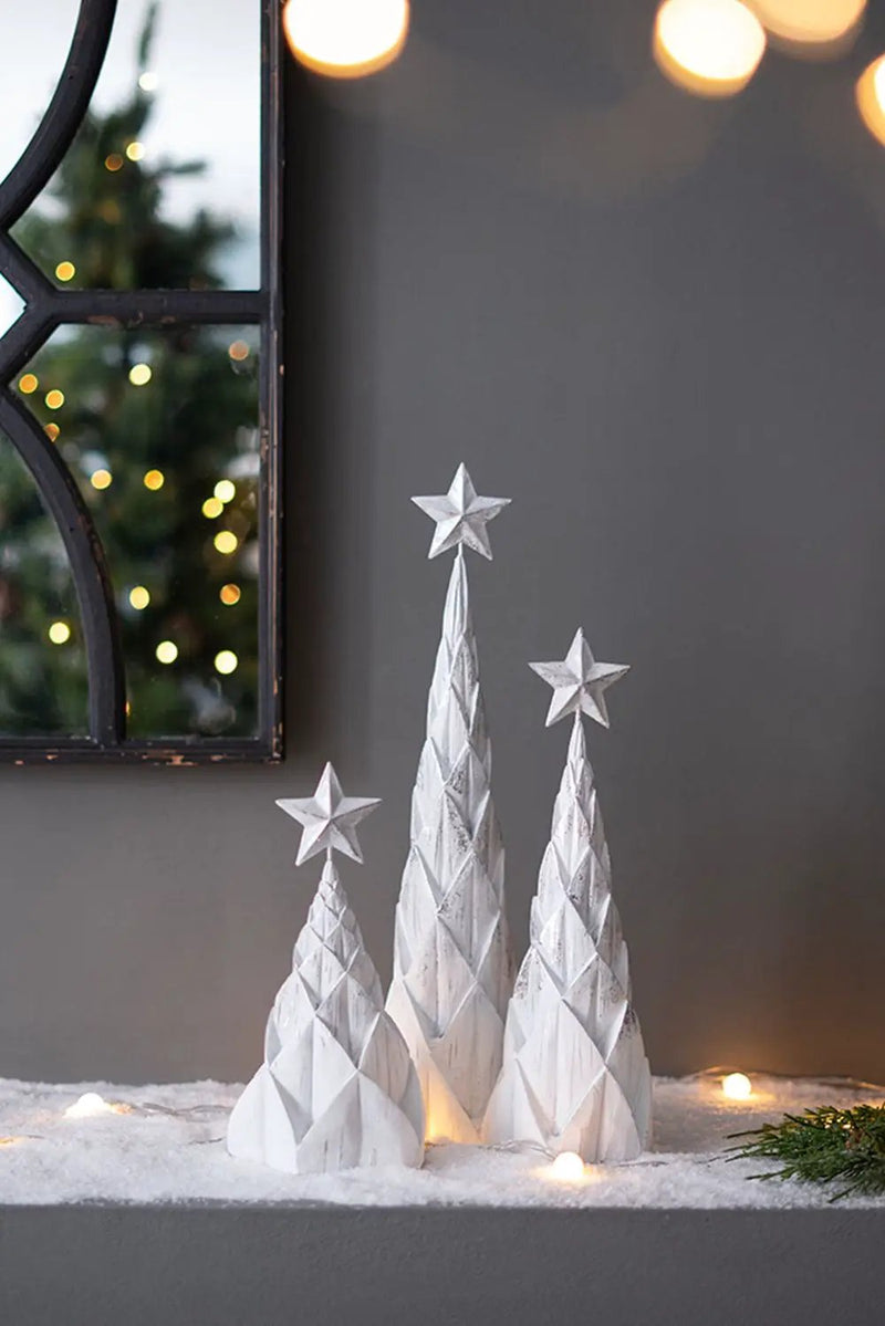 Resin / Foil Christmas Tree With Star Top (Set of 3) - White / Silver by Unique Piece Furniture