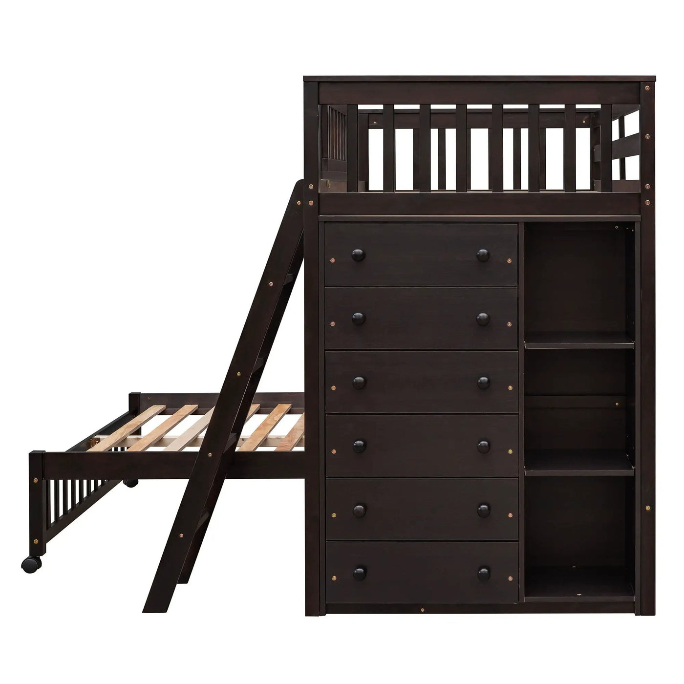 Bunk Bed With 6 Drawers And Flexible Shelves, Bottom Bed With Wheels by HouseOfZazla