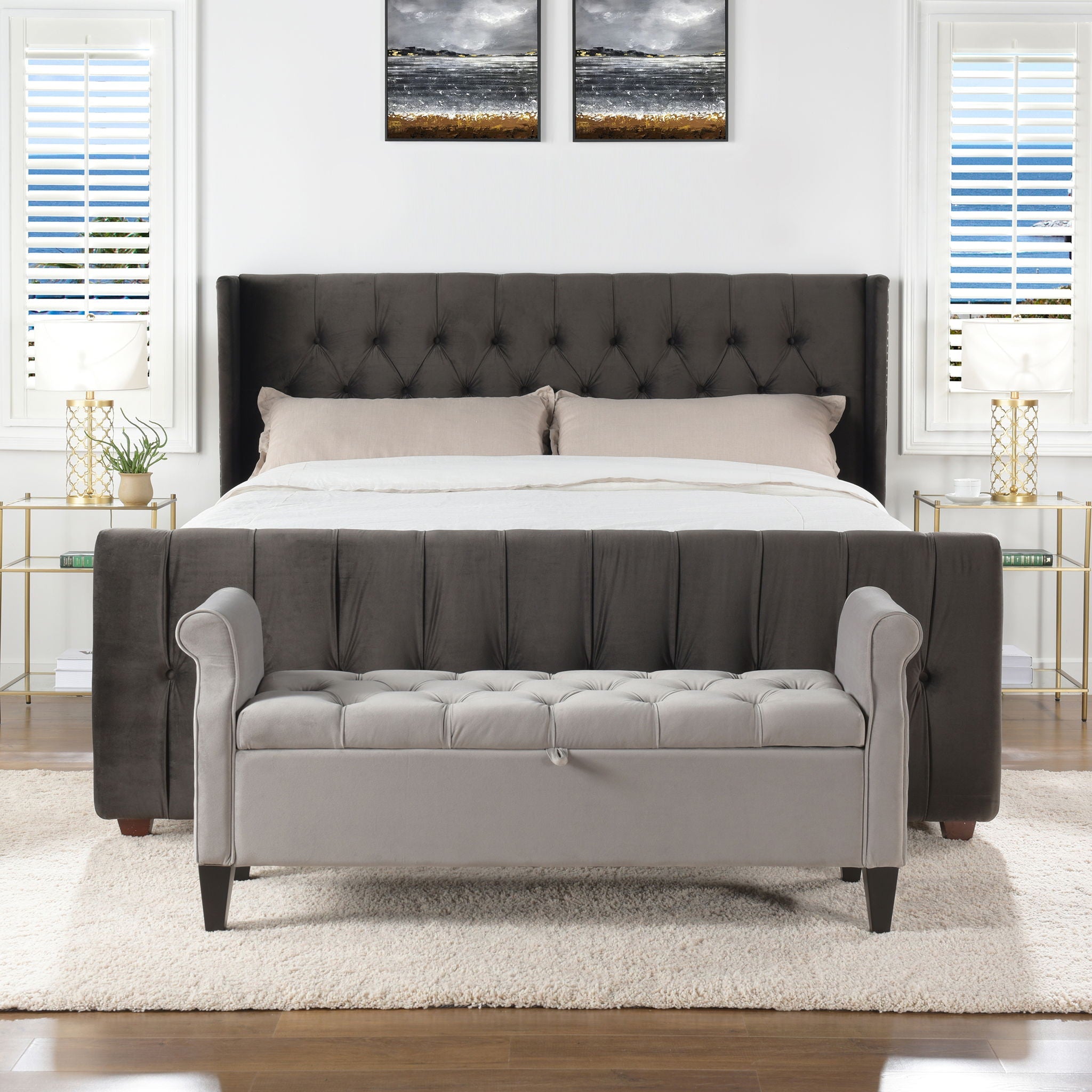 David - King Tufted Wingback Bed - Dark Charcoal Gray by HouseOfZazla