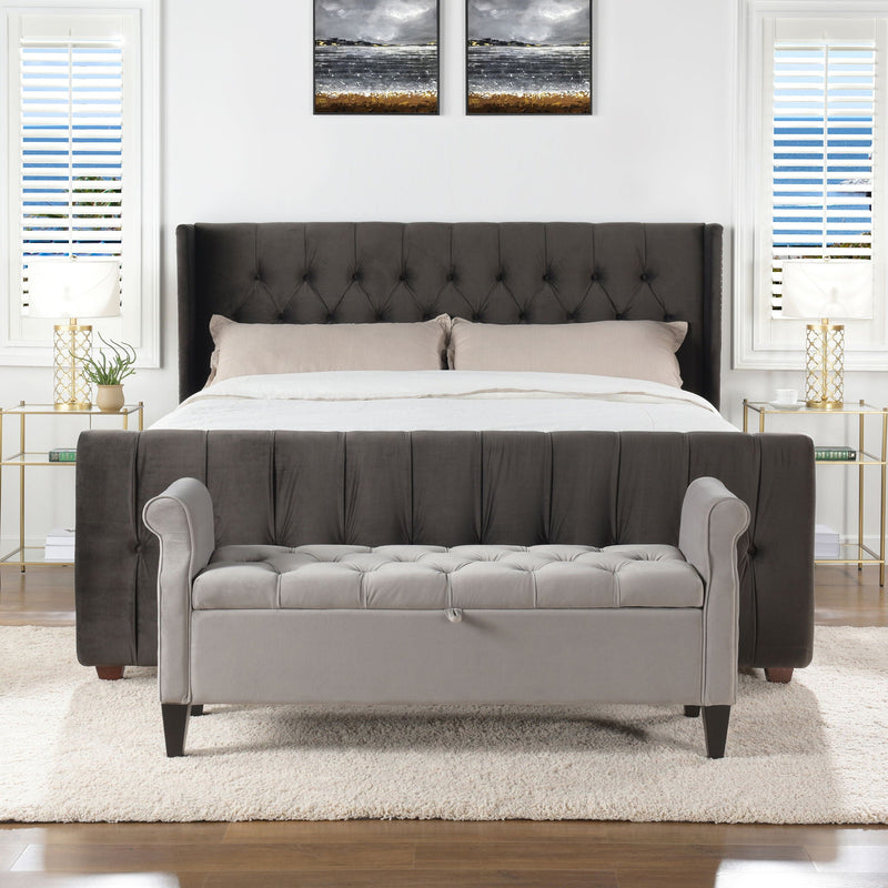 David - King Tufted Wingback Bed - Dark Charcoal Gray by HouseOfZazla