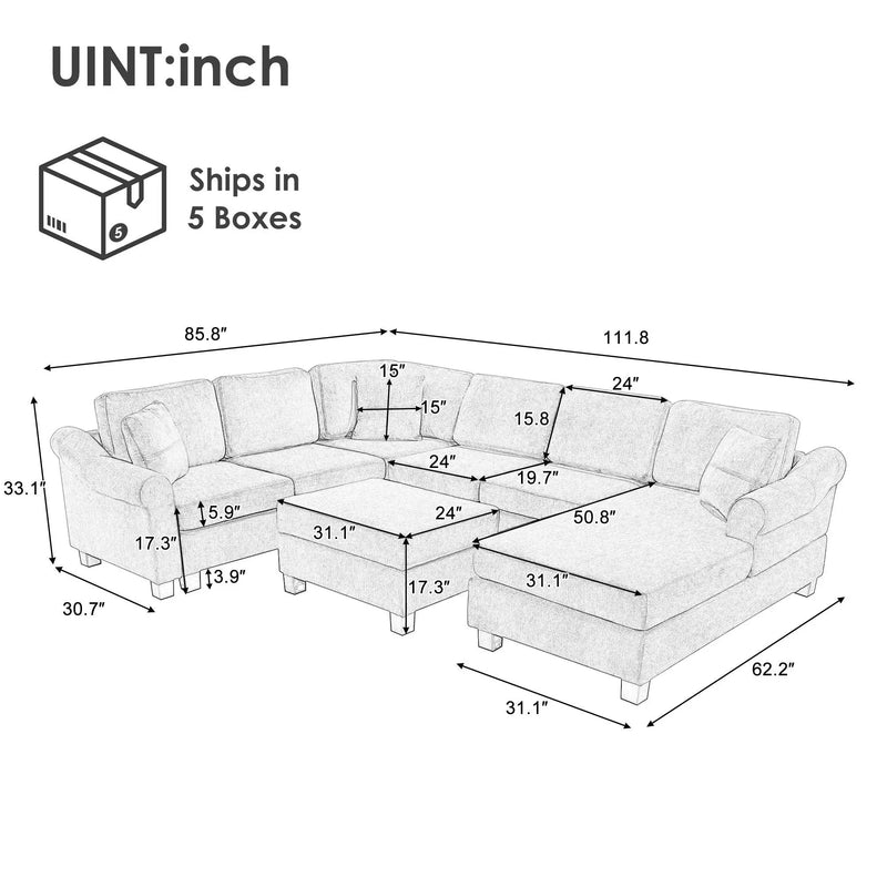 Contemporary U - Shaped Sectional Sofa With Movable Storage Ottoman by HouseOfZazla