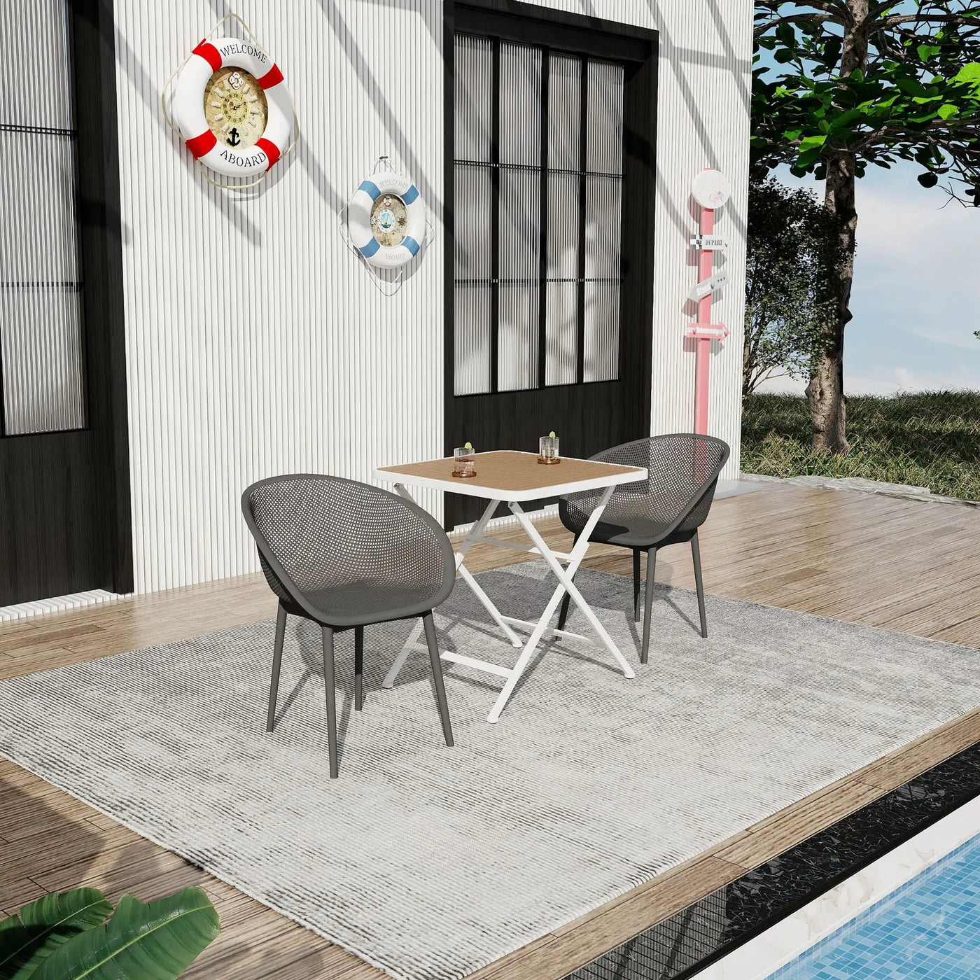2 Pack Lounge Chair Set & Folding Square Table by Unique Piece Furniture