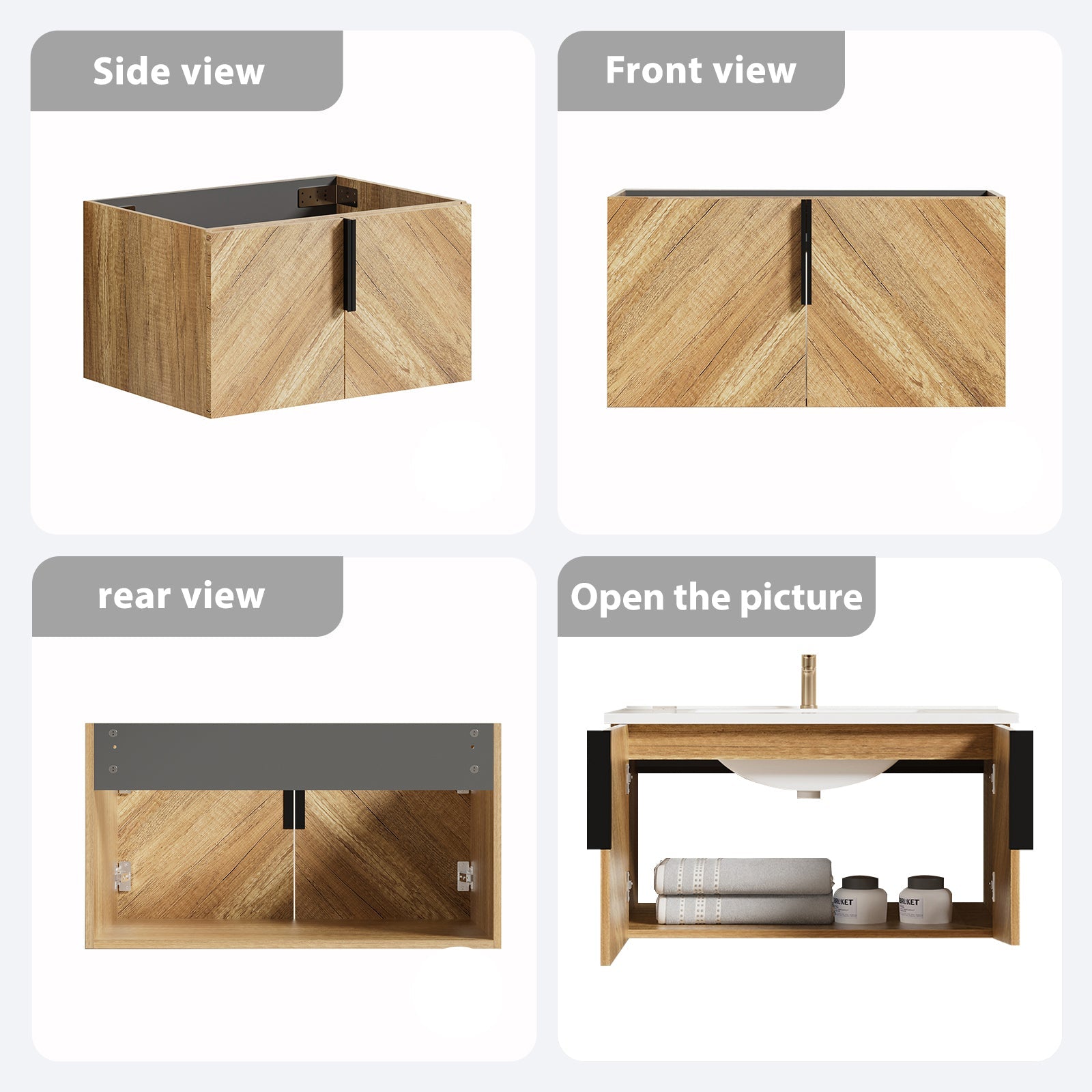 36 Inch Wall-Mounted Bathroom Vanity with 3D Fluted Panel & Ceramic Integrated Sink by HouseOfZazla