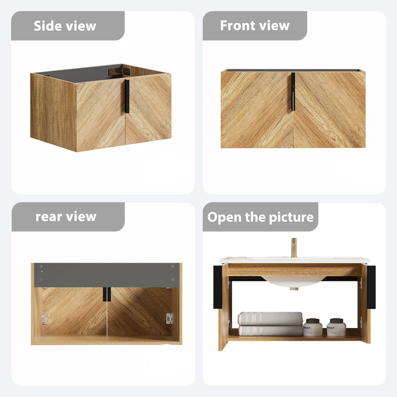 36 Inch Wall-Mounted Bathroom Vanity with 3D Fluted Panel & Ceramic Integrated Sink by HouseOfZazla
