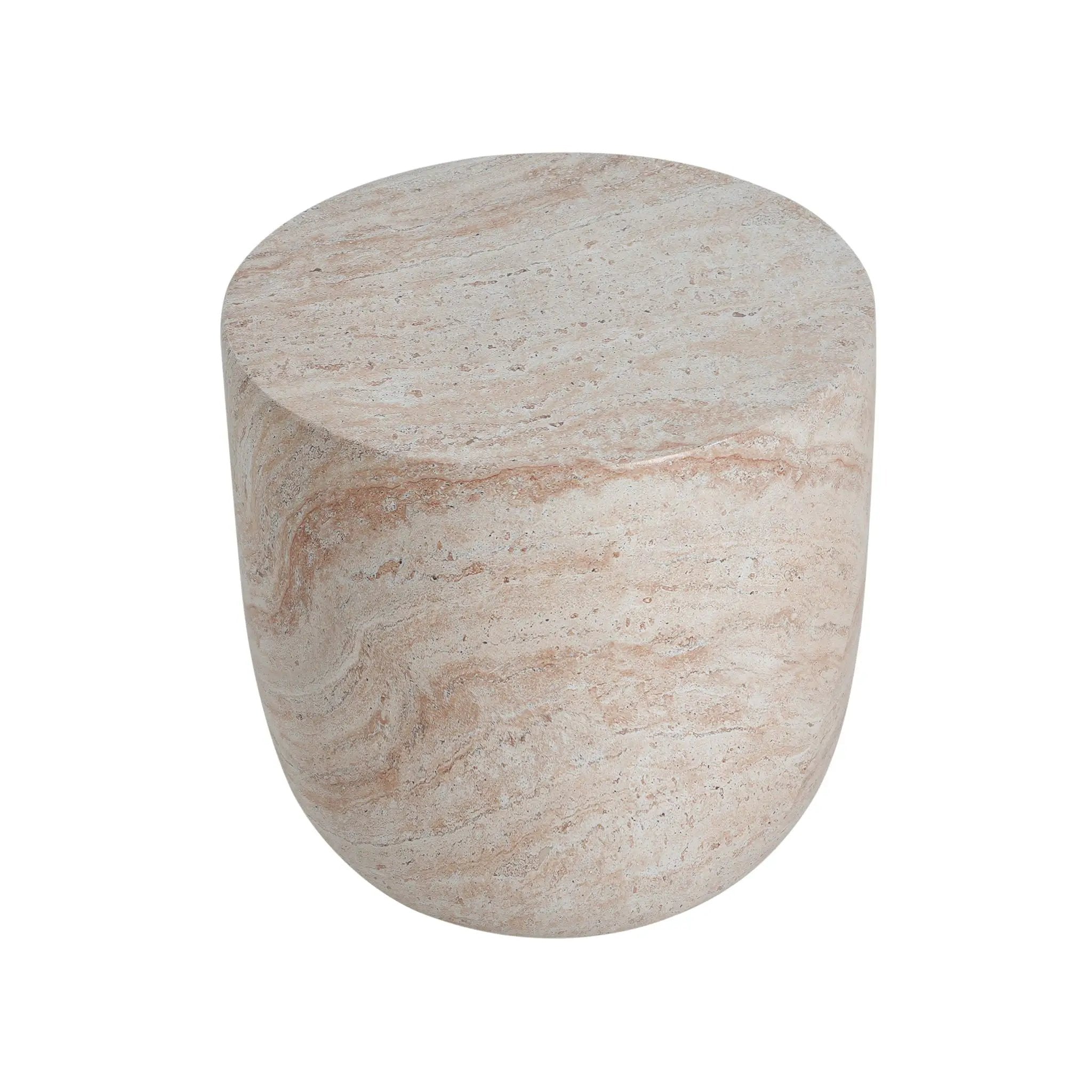 Outdoor / Indoor Lightweight Concrete Side Table With Travertine - Beige by HouseOfZazla