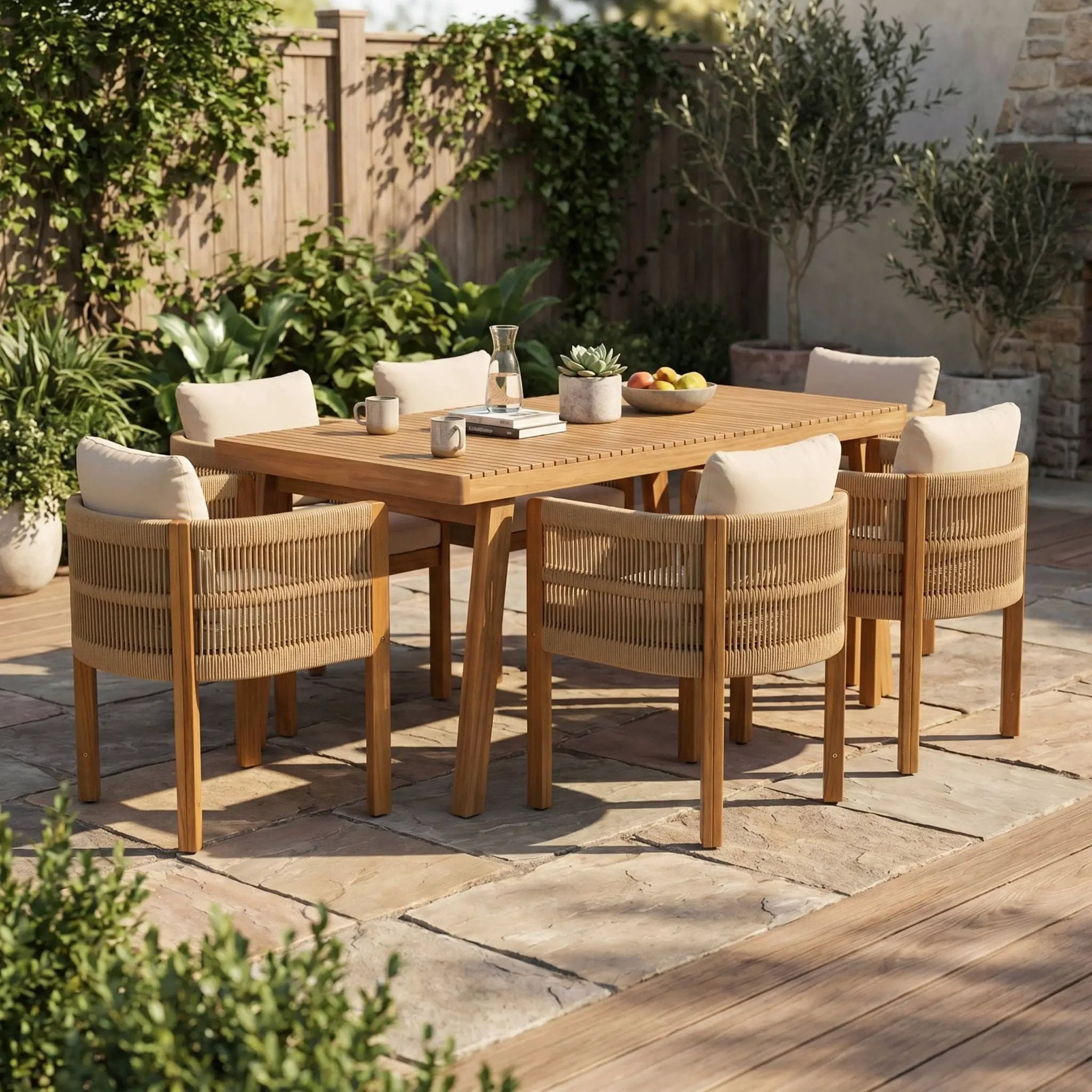 7 Piece Outdoor Dining Set With Table And Chairs - Beige / Brown by HouseOfZazla