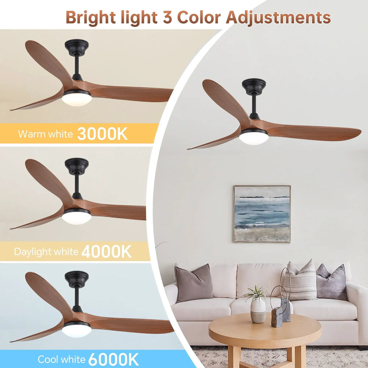 Smart Ceiling Fan With Lights, 3 Blades, Reversible Quiet DC Motor For Indoor by Unique Piece Furniture