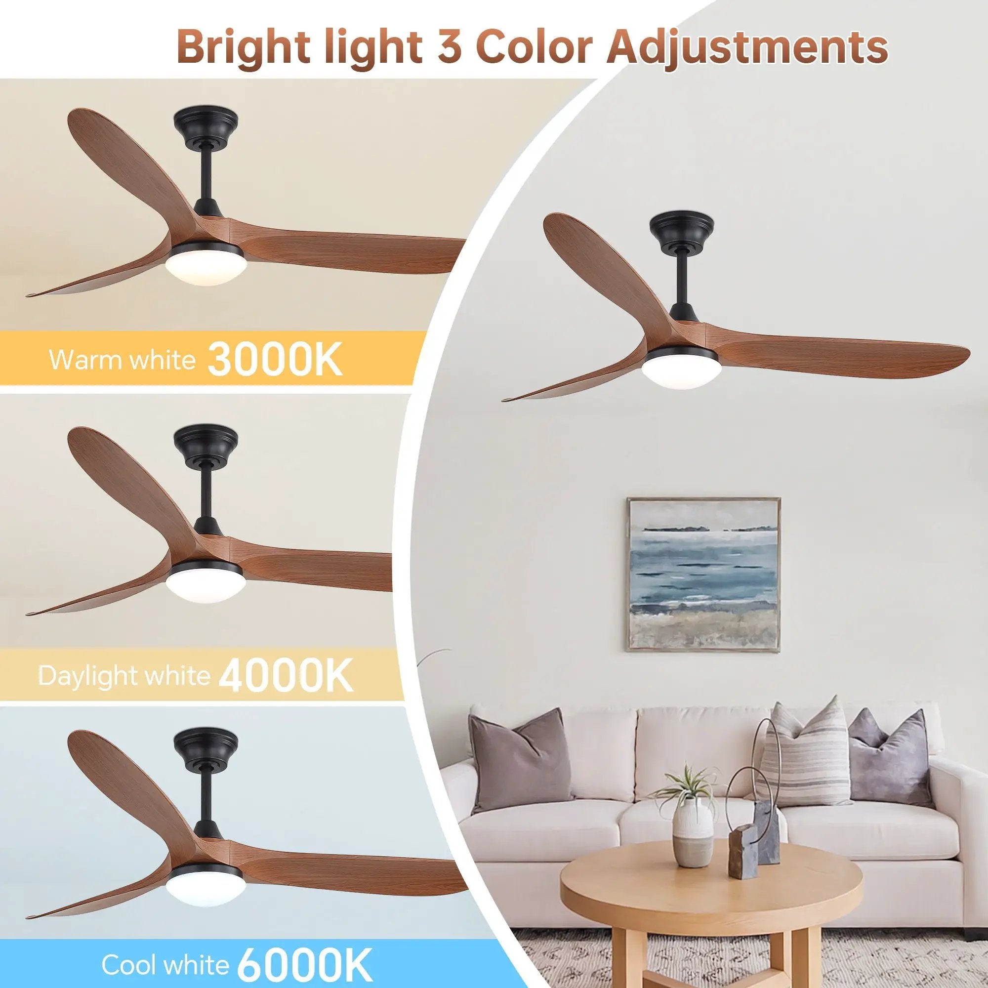 Smart Ceiling Fan With Lights, 3 Blades, Reversible Quiet DC Motor For Indoor by Unique Piece Furniture