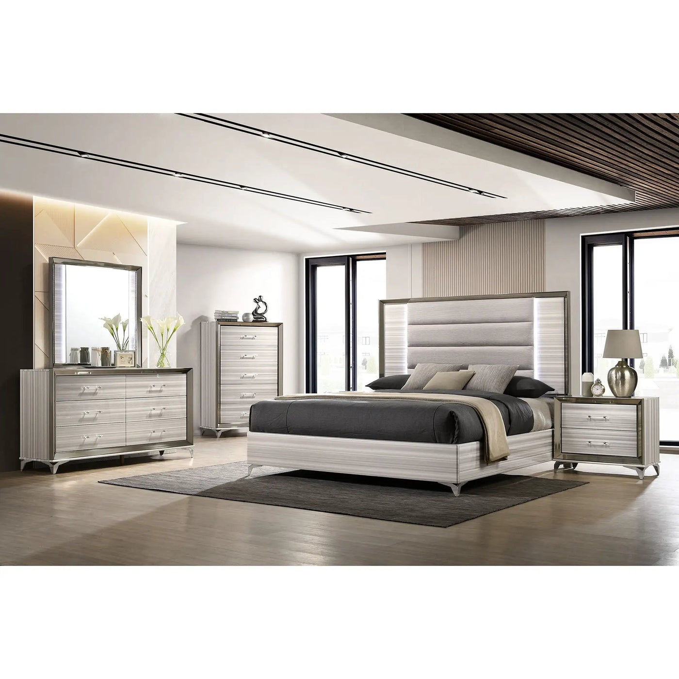 Star - 5 Pieces Bedroom Set Modern Design With LED by Unique Piece Furniture
