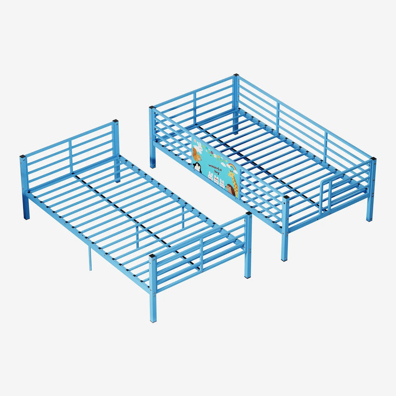 Bunk Bed, Convertible To 2 Separate Twin Size Beds With Full Length Guardrail & Ladder, No Box Spring Needed - Blue by HouseOfZazla
