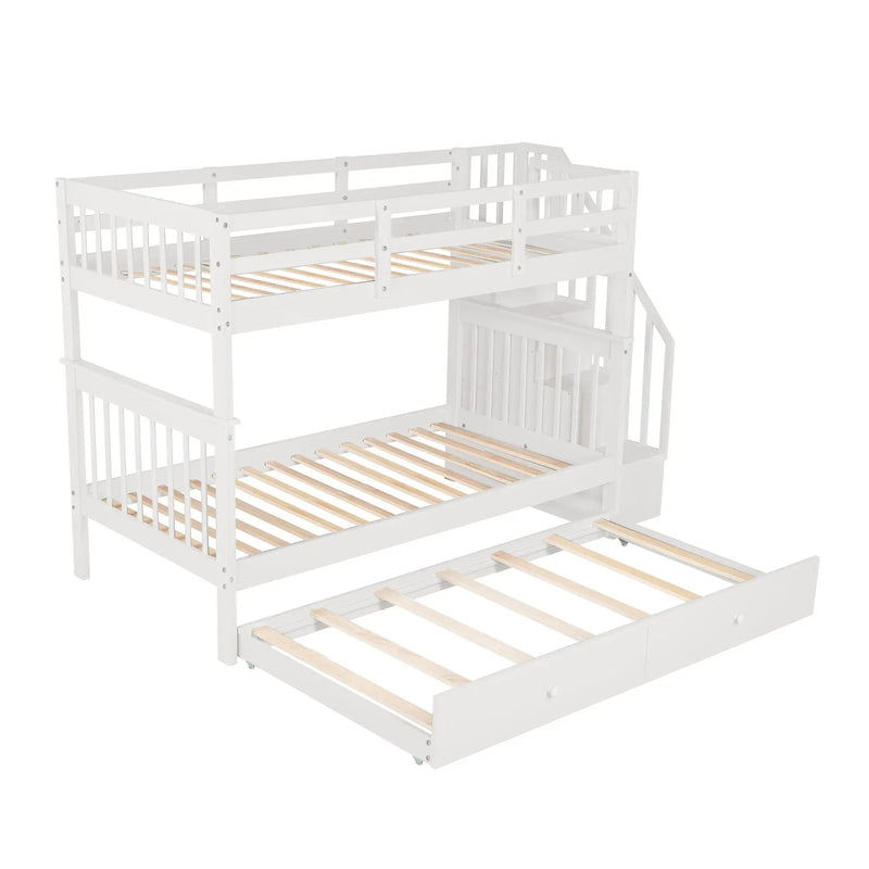 Stairway Bunk Bed With Storage And Guard Rail For Bedroom by HouseOfZazla