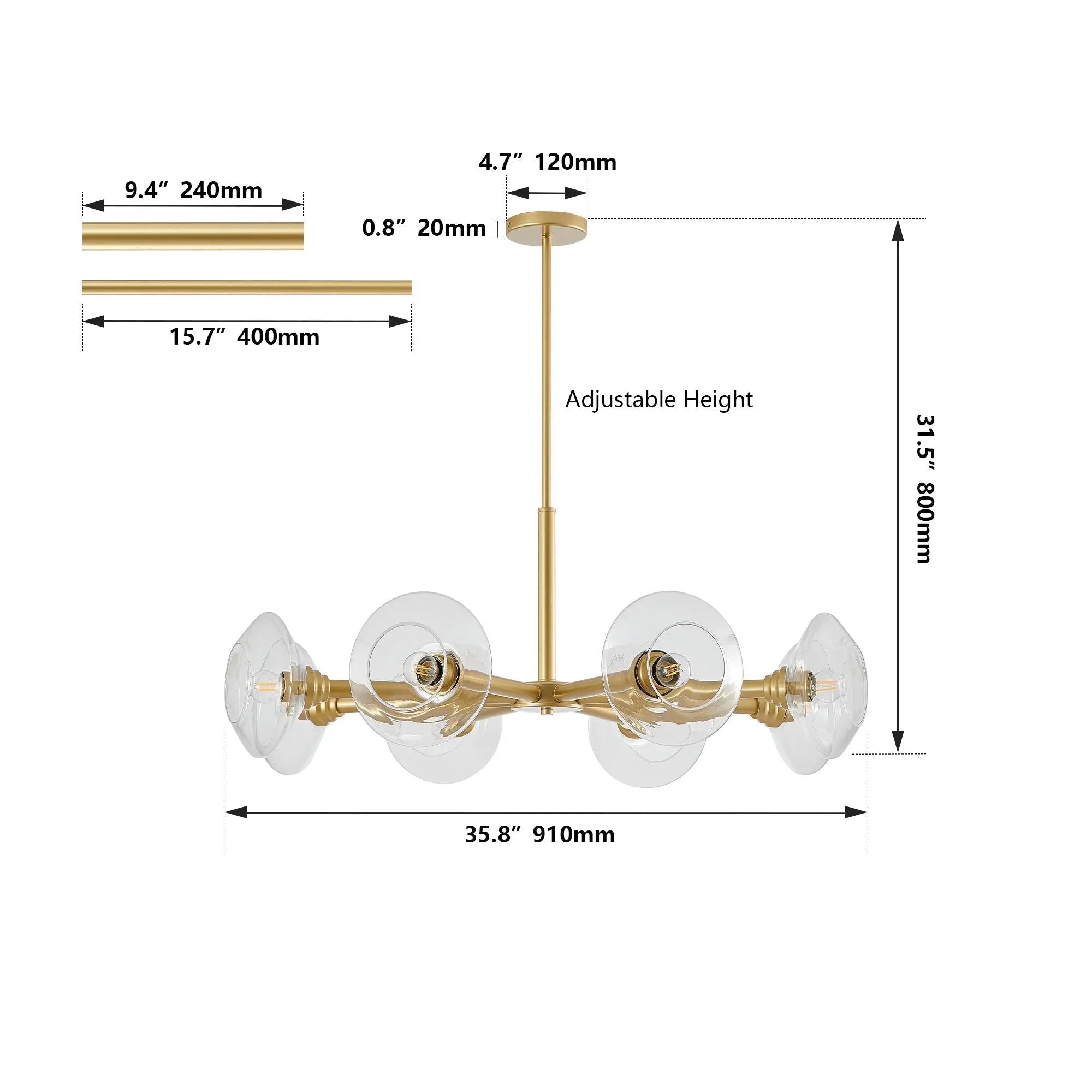 36" Modern Gold 8-Light Sputnik Chandelier with Clear Glass Shades by HouseOfZazla