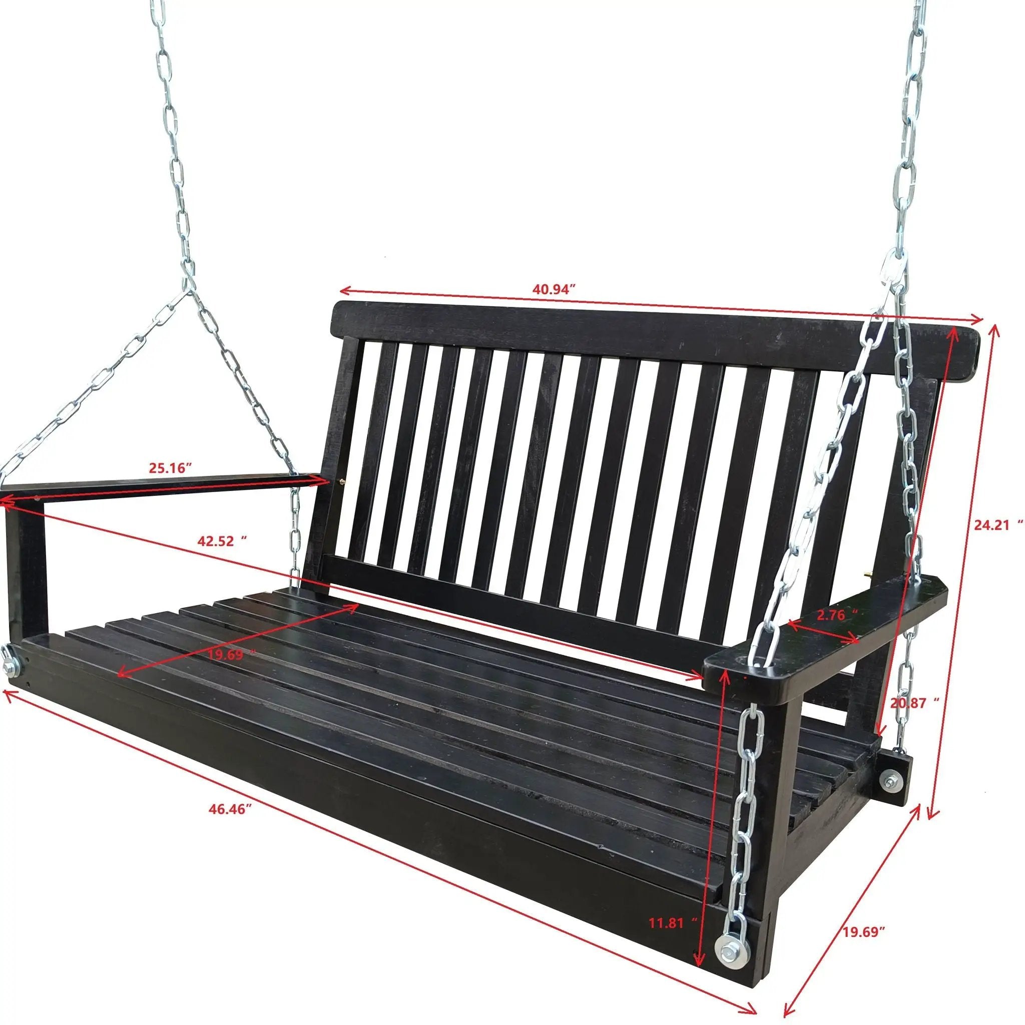 Front Porch Swing With Armrests For Outdoor Patio, Garden Yard, Backyard Or Sunroom by Unique Piece Furniture