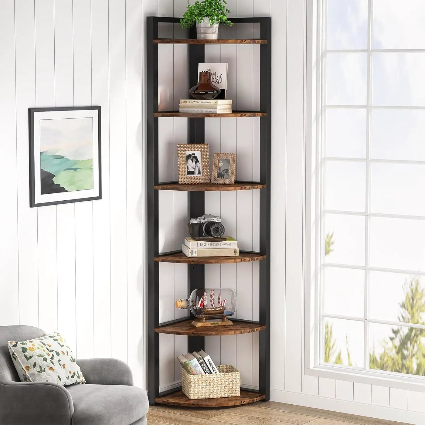 Tall 6 Tier Corner Bookshelf For Living Room by HouseOfZazla