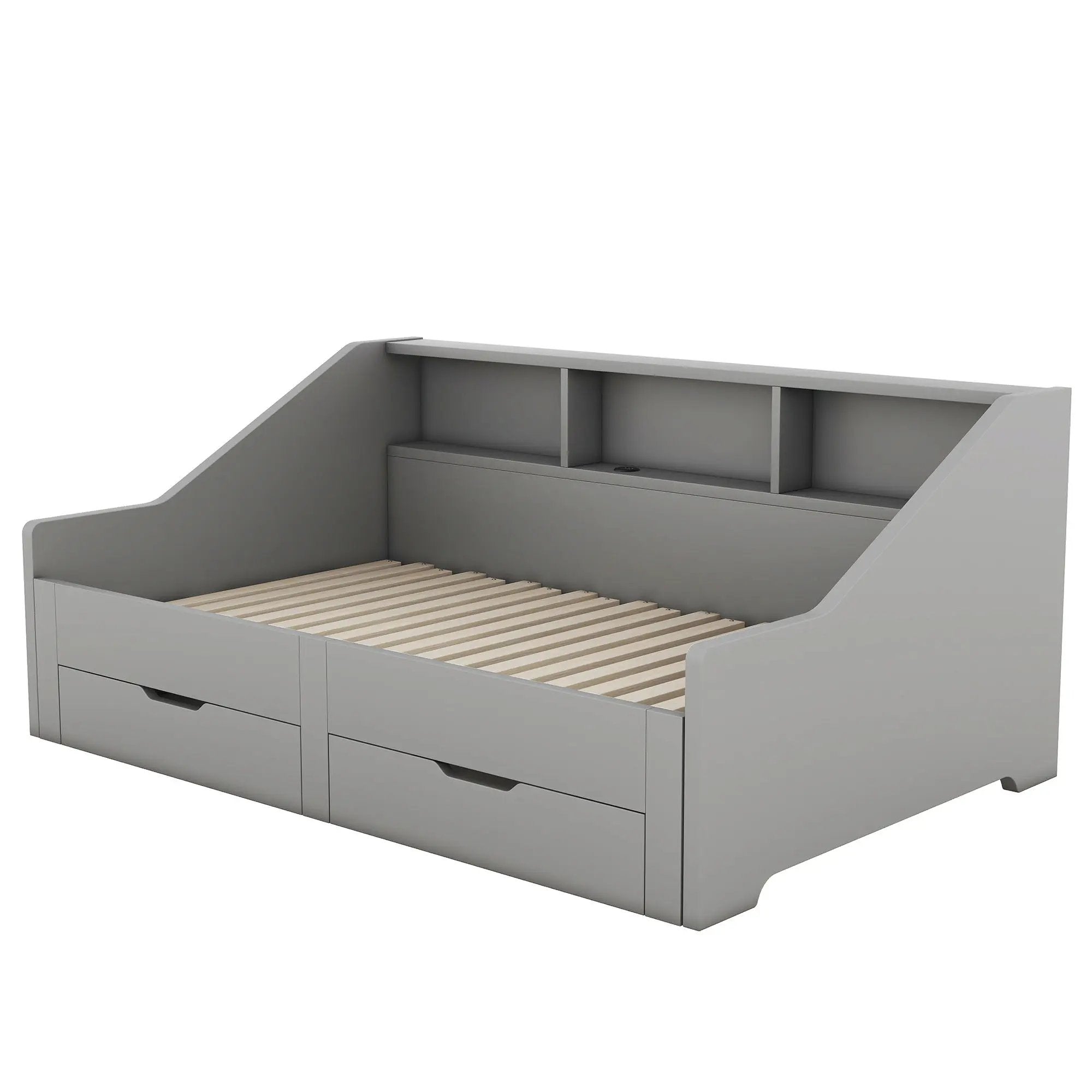 Daybed Frame With Storage Bookcases, 2 Drawers, Charging Station by Unique Piece Furniture