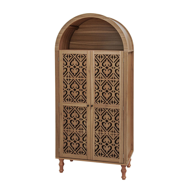 Tall Kitchen Pantry Cabinet With Hollow Carved Doors Adjustable Shelves Versatile Storage Cabinet For Kitchen - Walnut by HouseOfZazla