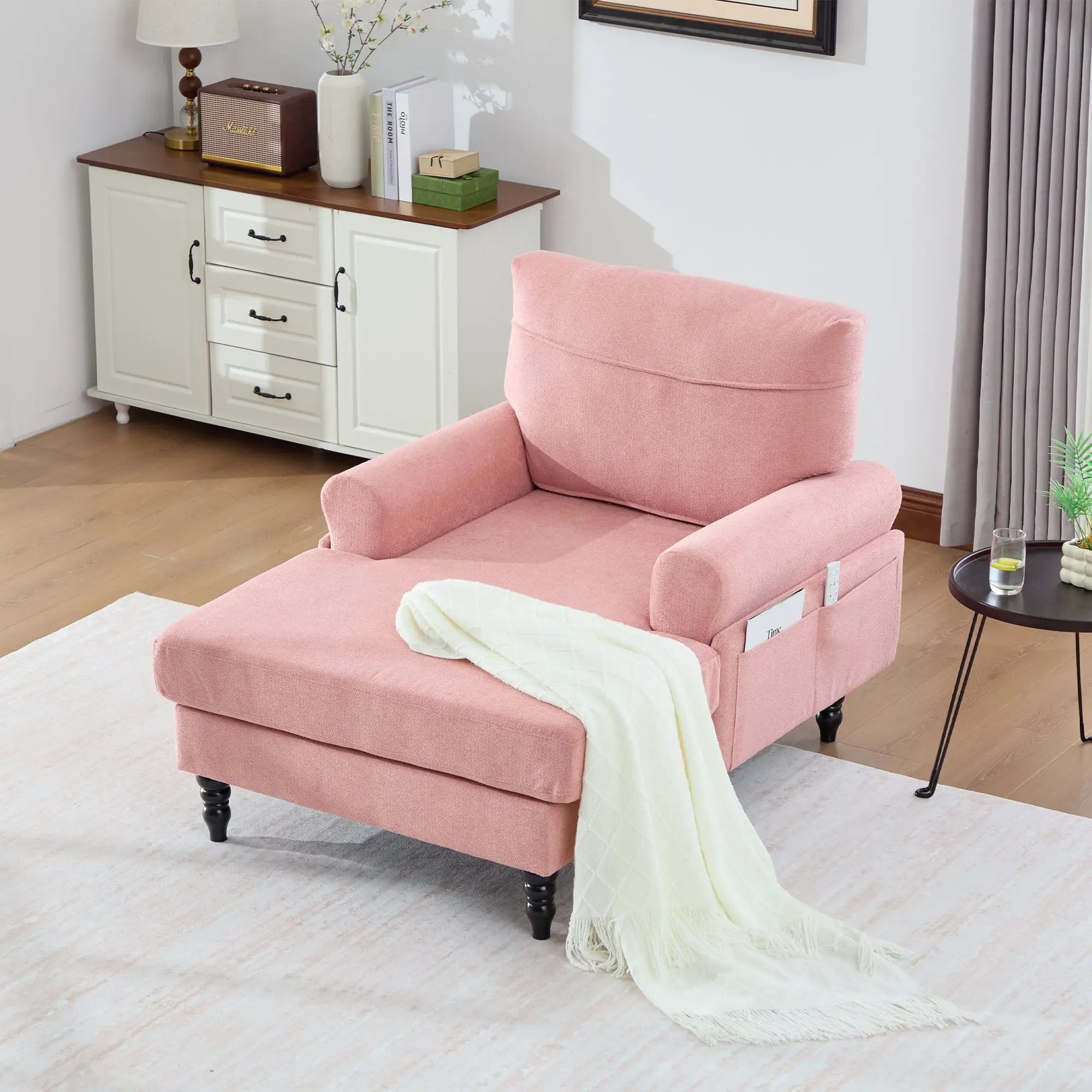 Modern Minimalist Chenille Fabric Chaise Lounge Recliner by HouseOfZazla