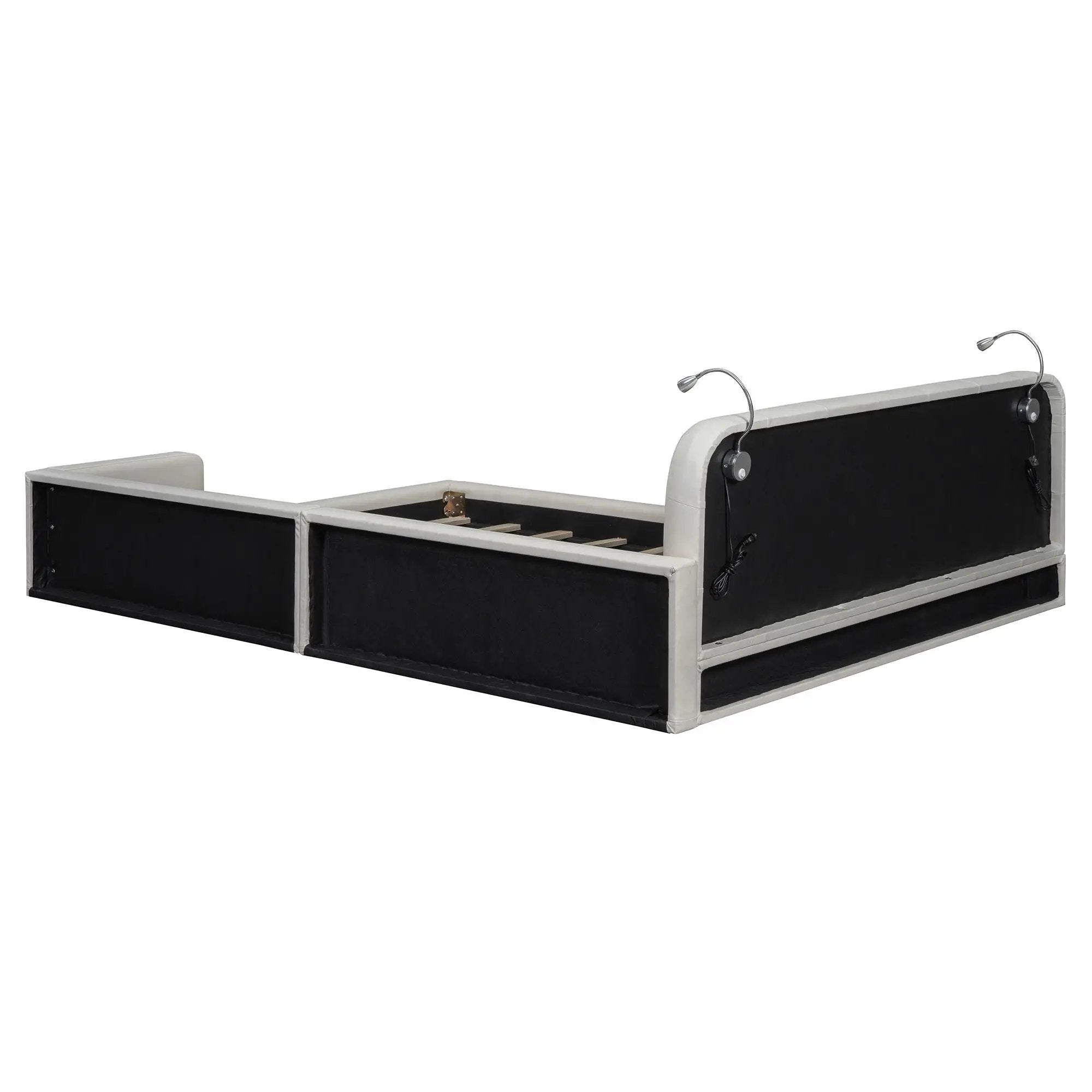 Queen Size Upholstered Platform Bed With 2 Reading Lights - White by HouseOfZazla