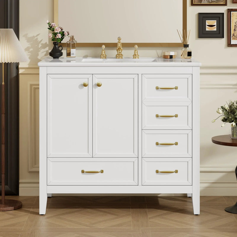 Elegant Vintage Bathroom Vanity With Sink and Soft Closing Drawers by HouseOfZazla