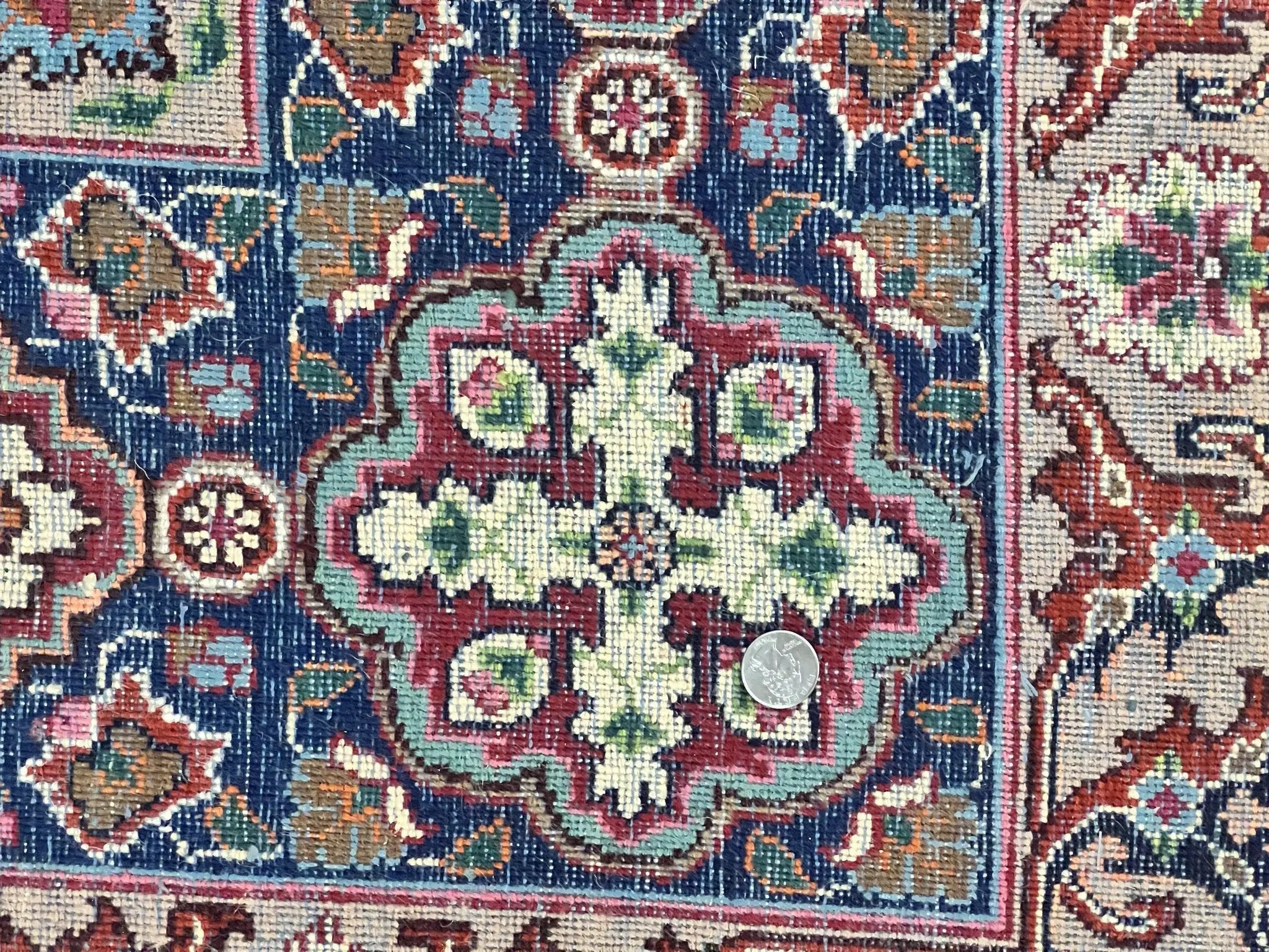 Signed Persian Mashad Rug 8x10, Wool Oriental Carpet, Semi Antique Rug, Hand Knotted, Traditional, Red, Floral Allover, by Jewel Rugs
