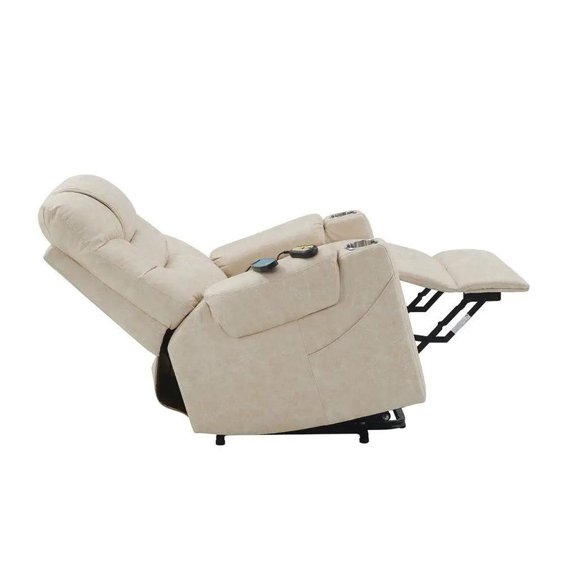 Nairi - Power Recliner With Lift, Heating & Massage - Ivory Polished Microfiber by Unique Piece Furniture
