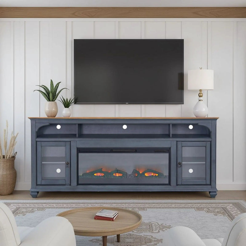 Fireplace TV Stand For TVs Up To 95" - Blue by HouseOfZazla