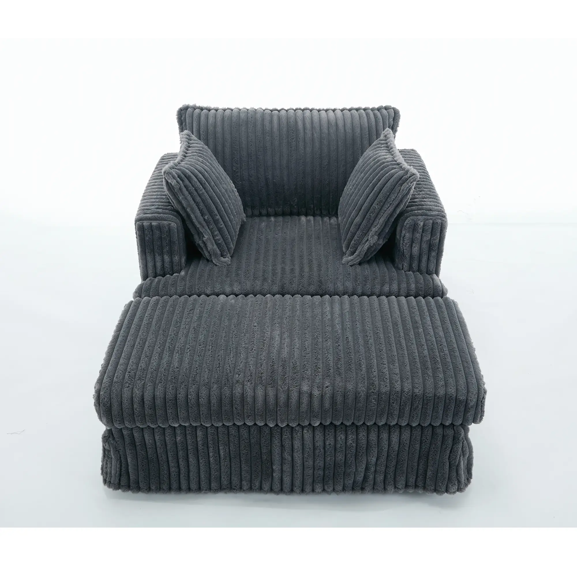 Oversized Corduroy Chaise Lounge with Ottoman in Dark Gray by HouseOfZazla