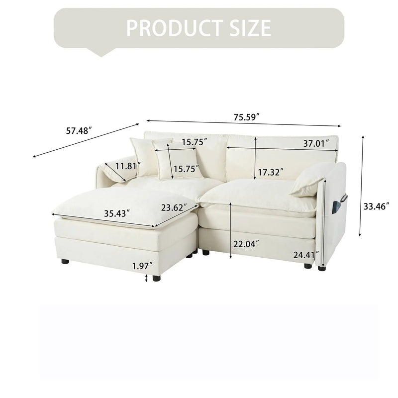 Modern Comfy Deep Seat Modular Sectional Sofa Cloud Couch With Ottoman by Unique Piece Furniture
