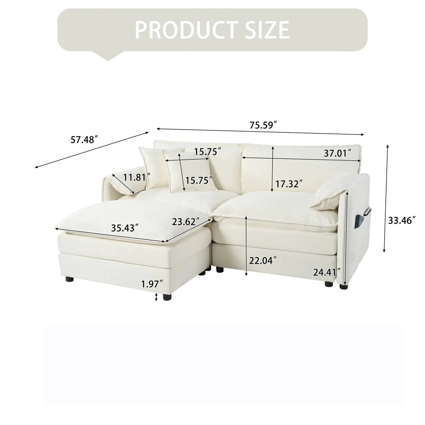 Modern Comfy Deep Seat Modular Sectional Sofa Cloud Couch With Ottoman by HouseOfZazla