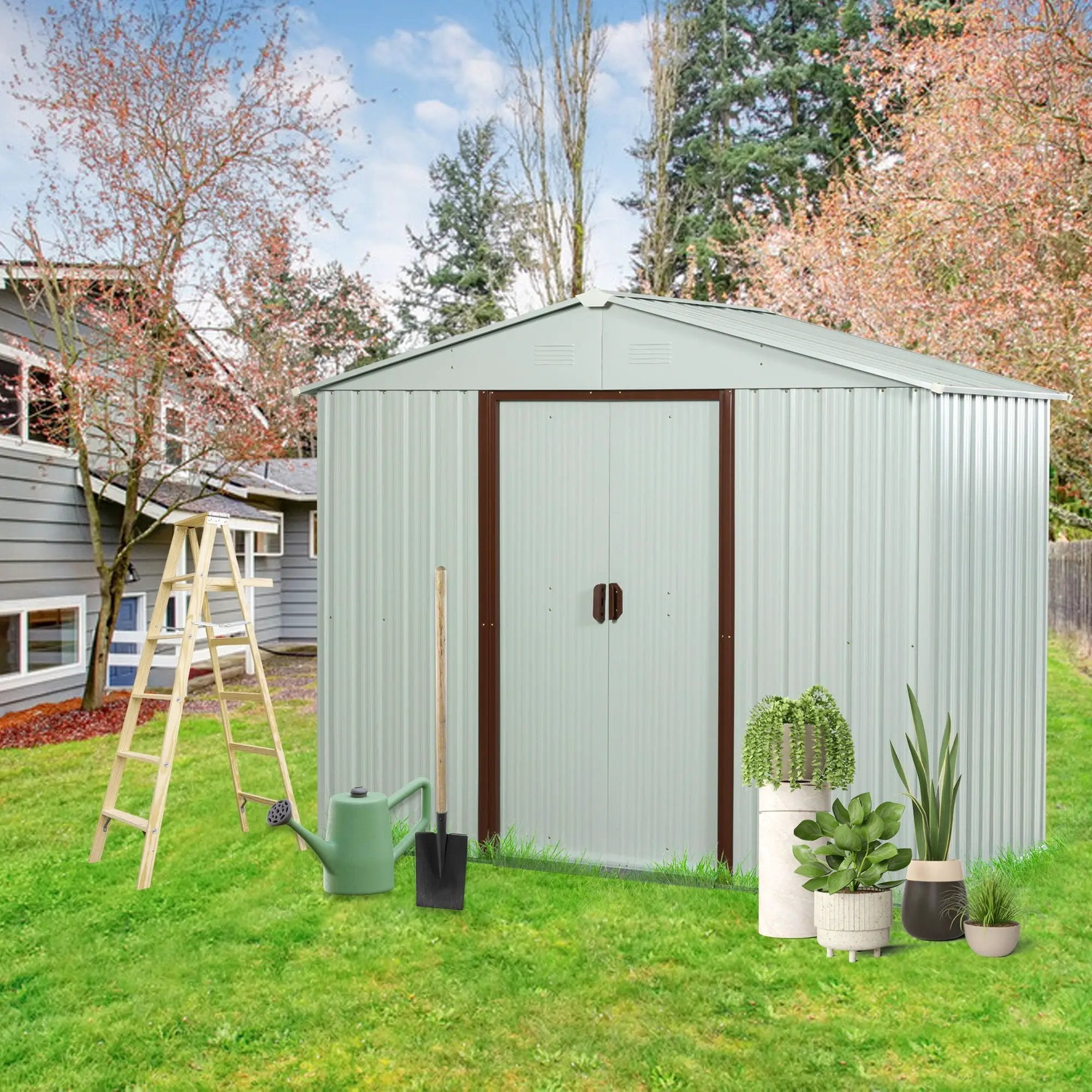 Ry-Sdyx56-W Outdoor Metal Storage Shed - White by HouseOfZazla