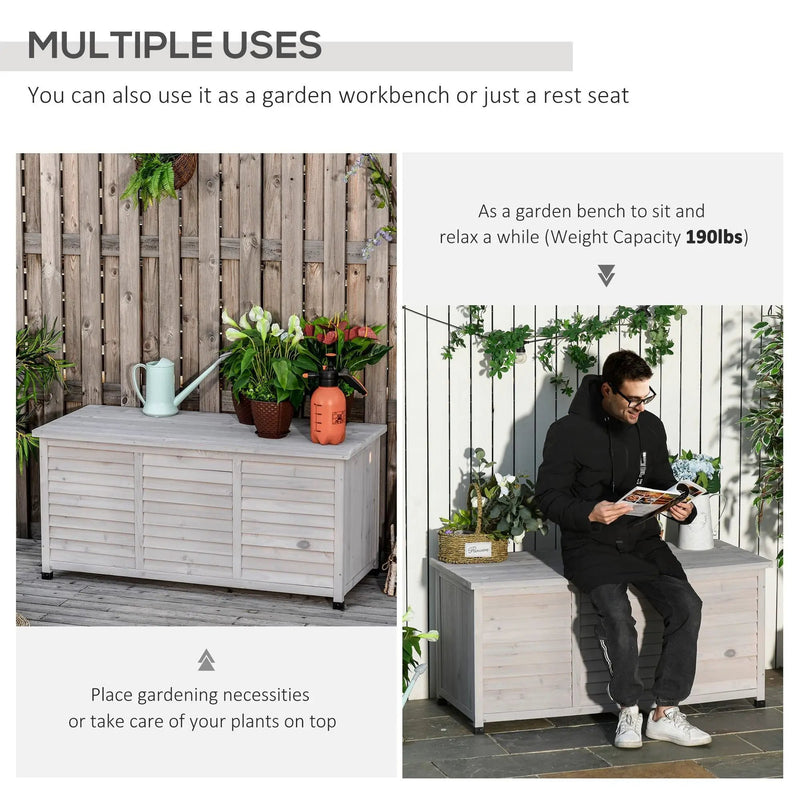 Outsunny - 75 Gallon Wooden Deck Box, Outdoor Storage Container With Aerating Gap & Weather-Fighting Finish - Gray by HouseOfZazla